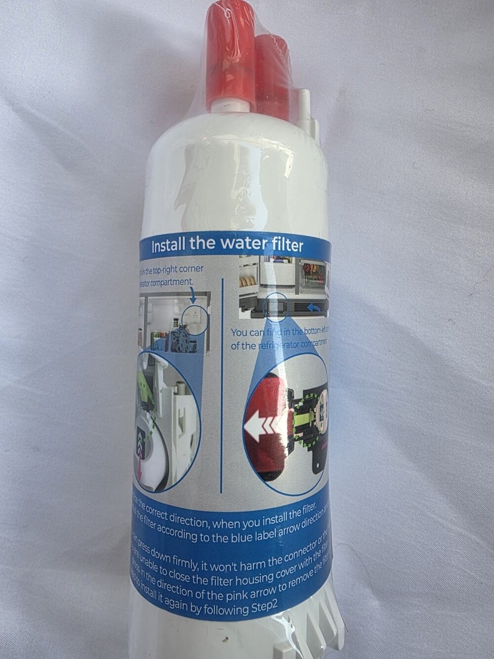 Refrigerator Water Filter Replacement Cartridge, White with Red Caps